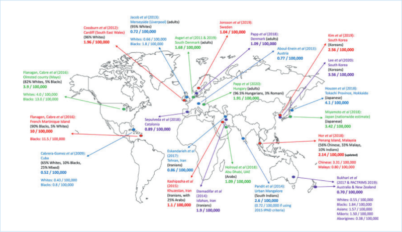 Карта распространенности ЗСОНМ среди населения во всем мире